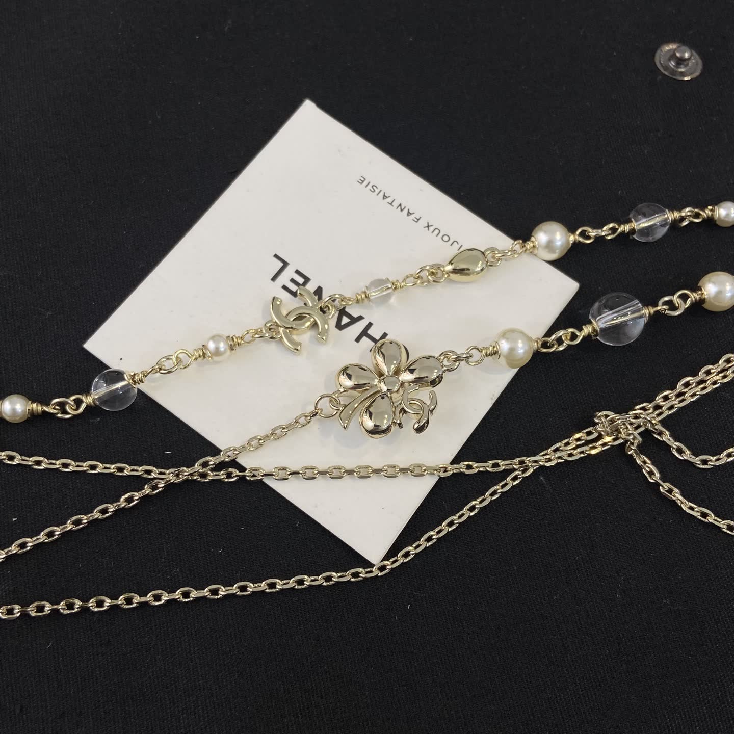 Chanel Gold-Tone Pearl and Crystal Necklace